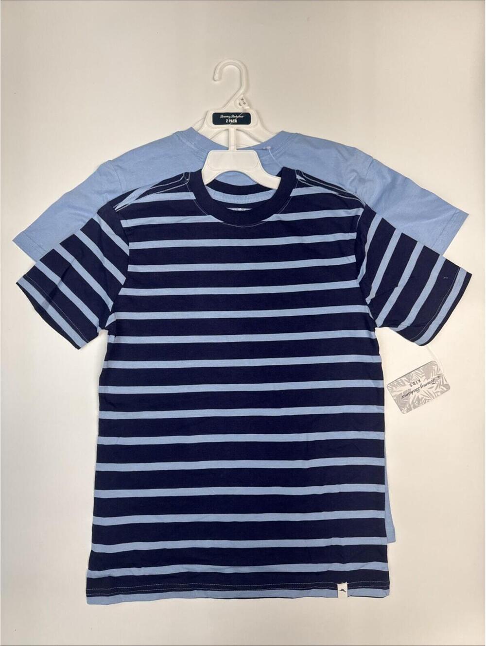 Tommy Bahama Boys T-Shirt 2-Pack Blue Large 16 Short Sleeve Cotton Solid Stripe